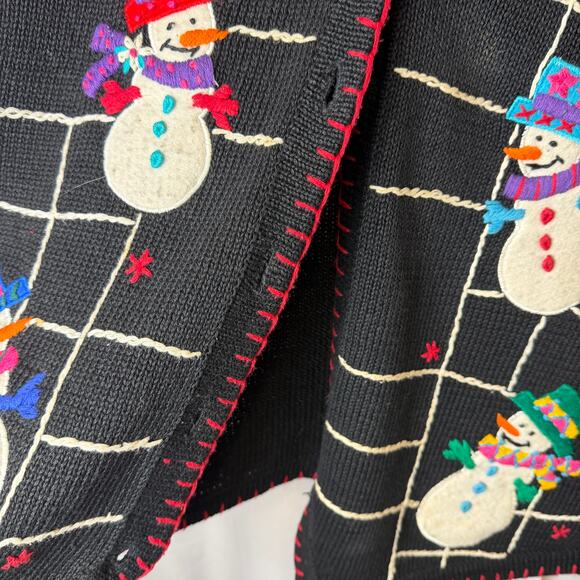 Vintage BP Design Snowman Sweater Vest Cardigan XL 90s Y2K Holiday Winter READ - Picture 3 of 5